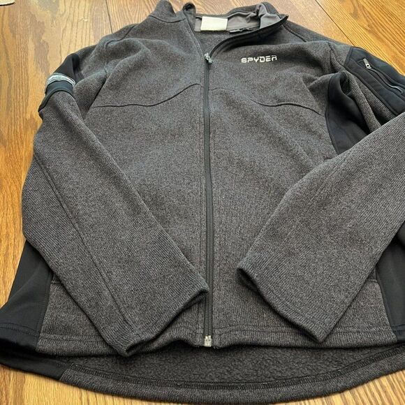 Spyder Poly Active Fleece Full Zip Jacket Men Size Large Gray Front Pockets - Picture 1 of 6